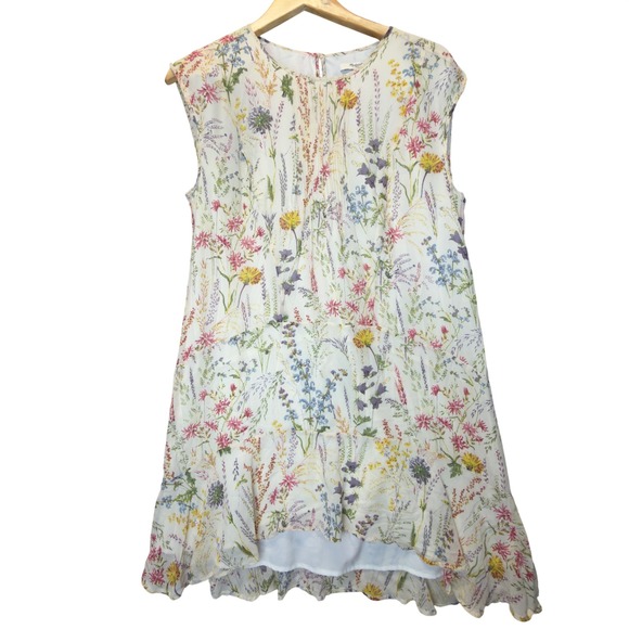 Madewell Dresses & Skirts - Madewell Silk Wildflower Pintuck Ruffle Dress  Cottage core cream Floral 6